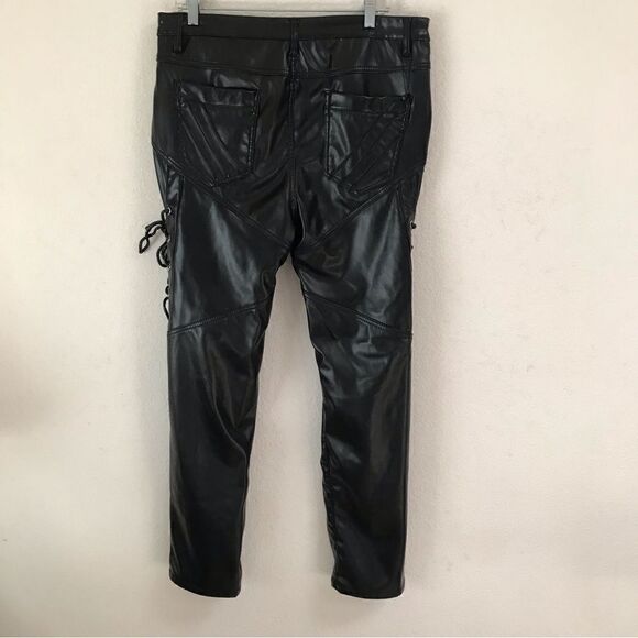 Unbranded black faux leather lace up Moto pants 36* - Picture 3 of 6